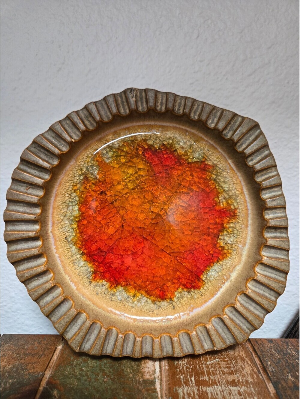 Mid Century Modern Signed Ceramic Robert Maxwell Ashtray W Blenko Glass VINTAGE